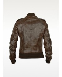 Forzieri Signature Dark Brown Croco Stamped Genuine Leather Jacket