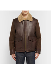 Schott Type N 5a Shearling Trimmed Leather And Wool Blend Jacket