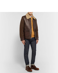 Schott Type N 5a Shearling Trimmed Leather And Wool Blend Jacket