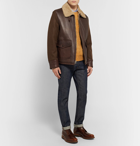 Schott Type N 5a Shearling Trimmed Leather And Wool Blend Jacket