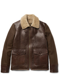 Schott Type N 5a Shearling Trimmed Leather And Wool Blend Jacket