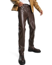 ASOS DESIGN Faux Leather Dad Jeans In Brown At Nordstrom