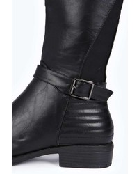 Boohoo Alesha Buckle Strap Quilted Knee High Boot