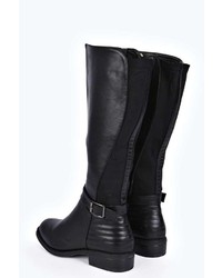Boohoo Alesha Buckle Strap Quilted Knee High Boot