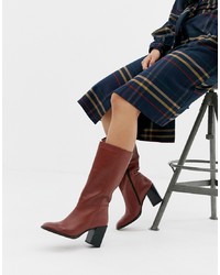 ASOS DESIGN Clara Square Toe Knee Boots In Leather