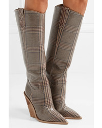 Fendi Prince Of Wales Checked  Canvas Knee Boots