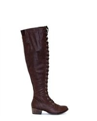 Soho Girl Laced Up Knee High Boots In Brown