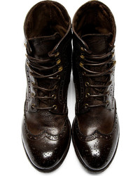 Officine Creative Dark Brown Leather Brogued Ignis Boots