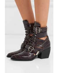 Chloé Rylee Cutout Croc Effect Leather Ankle Boots