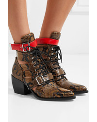 Chloé Rylee Cutout Snake Effect Leather Ankle Boots