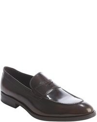a. testoni Dark Chocolate Leather Penny Loafers