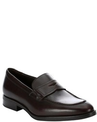 a. testoni Basic Dark Brown Leather Penny Loafers