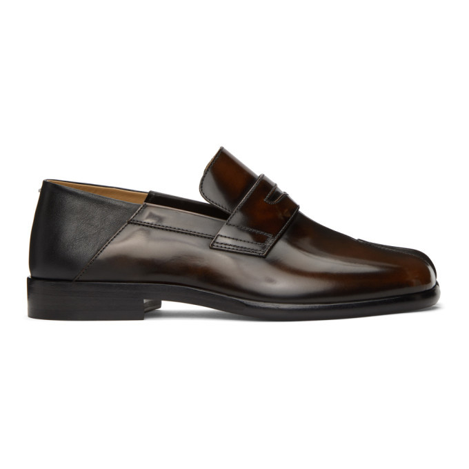 Maison Margiela Brown And Black Tabi Loafers, $1,075 | SSENSE | Lookastic