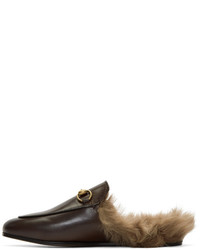 Gucci Brown Fur Princetown Slippers