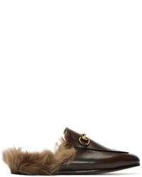 Gucci Brown Fur Princetown Slippers