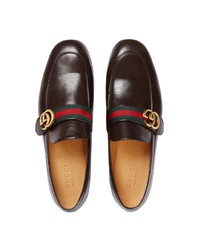 Gucci Brown Gg Web Leather Loafers