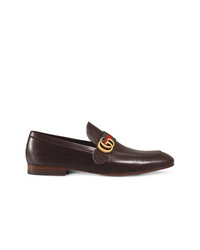 Gucci Brown Gg Web Leather Loafers