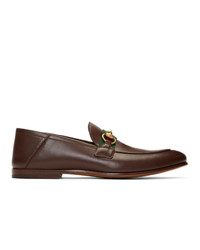 Gucci Brown Web Brixton Loafers