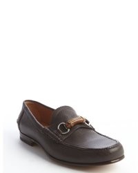 Gucci Dark Brown Leather Wooden Buckle Detail Penny Strap Loafer
