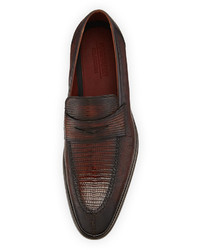 Magnanni For Neiman Marcus Lizard Penny Loafer Brown