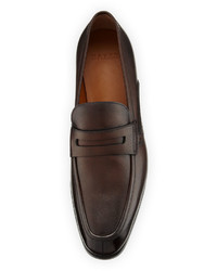 Bally Lauto Textured Leather Penny Loafer Brown