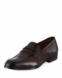 Bally Lauto Textured Leather Penny Loafer Brown
