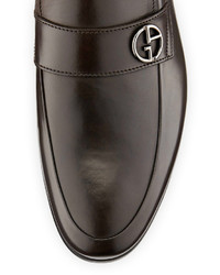 Giorgio Armani Leather Logo Strap Loafer Dark Brown