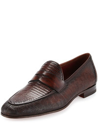 Neiman Marcus Lizard Leather Penny Loafer Brown