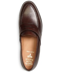 Brooks Brothers Peal Co Dark Brown French Pebble Leather Saddle Strap Penny Loafers