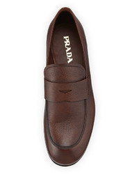 Prada Saffiano Leather Penny Loafer Brown