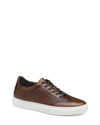 J AND M COLLECTION Jake Perforated Sneaker In Brown Italian Calfskin At Nordstrom