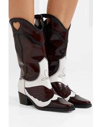 Ganni Marlyn Two Tone Embroidered Leather Cutout Boots