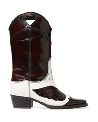Ganni Marlyn Two Tone Embroidered Leather Cutout Boots