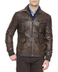 Brunello Cucinelli 4 Pocket Leather Jacket Brown