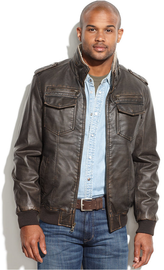 Tommy Hilfiger Faux Leather Military Bomber, $225 | Macy's | Lookastic