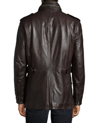 Andrew Marc Tompkins Utility Pocket Leather Jacket Dark Brown