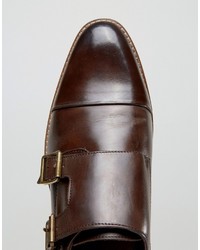 Asos Monk Shoes In Brown Leather With Natural Sole