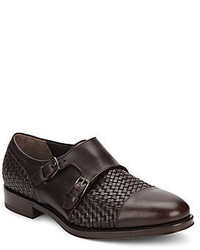 Salvatore Ferragamo Pascal Woven Leather Monk Strap Shoes
