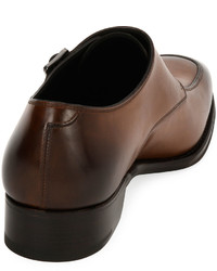 Salvatore Ferragamo Triple Monk Leather Shoe Brown