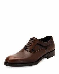 Salvatore Ferragamo Burnished Calfskin Lace Up Oxford With Side Cutouts Brown
