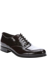 Prada Dark Brown Polished Leather Lace Up Oxfords
