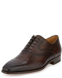 Magnanni For Neiman Marcus Crocodile Embossed Leather Oxford Brown