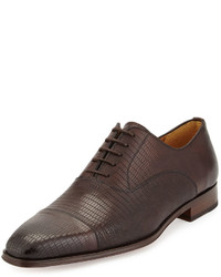 Magnanni For Neiman Marcus Lizard Embossed Lace Up Oxford Marron