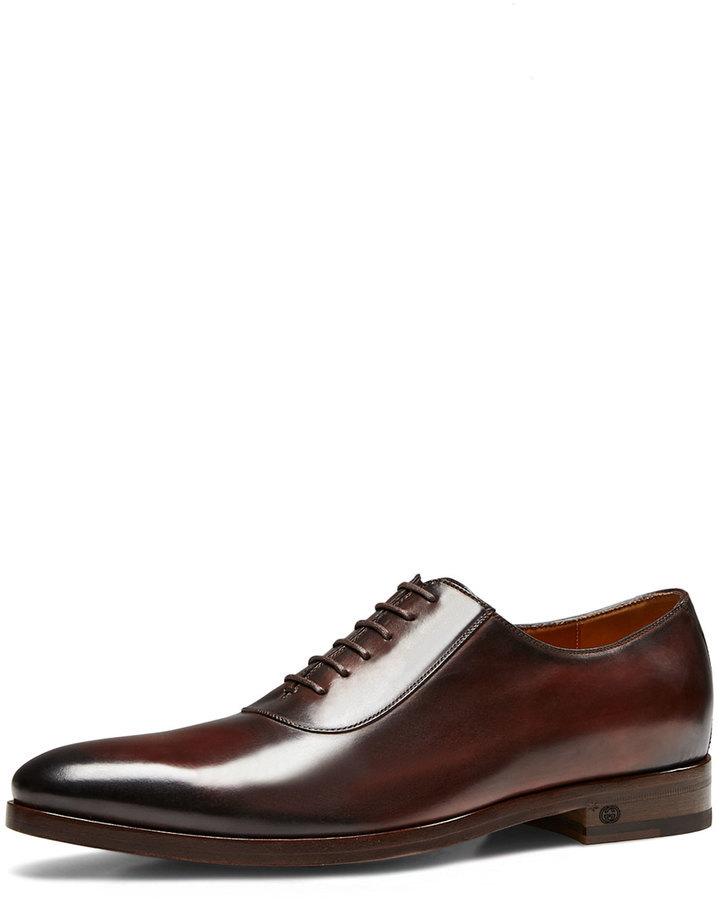 Gucci Leather Lace Up Shoe Cocoa, $695 | Neiman Marcus | Lookastic