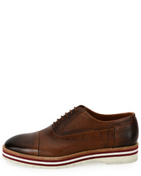 Bally Moby Cap Toe Textured Leather Platform Oxford Brown