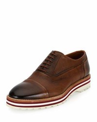 Bally Moby Cap Toe Textured Leather Platform Oxford Brown