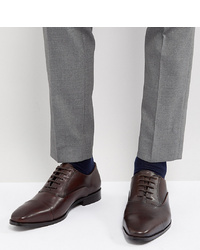 Dune Wide Fit Toe Cap Derby Shoes In Brown Leather