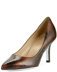 Ron White Cristina Lizard Embossed Pointed Toe Pump Chocolate