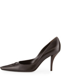 Roger Vivier Leather Woven Pointed Toe Pump Dark Brown