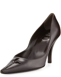 Roger Vivier Leather Woven Pointed Toe Pump Dark Brown